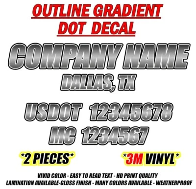 USDOT MC Número City State Carrier Semi Camión Vinilo Letras Gradiente Calcomanía Foto 1 de 4