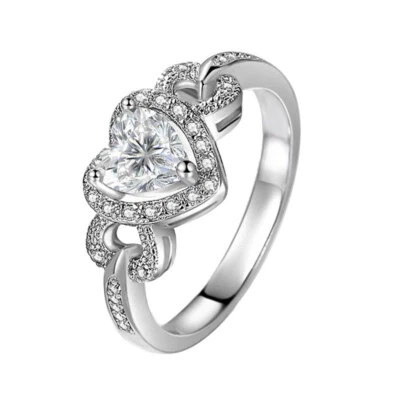 Anillo de boda Love Heart 3ct AAA único circonita cúbica oro blanco relleno rosa para mujer talla 4-9,5 Foto 1 de 4