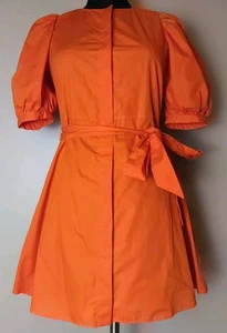Zara Damen kurzes Hemdblusenkleid tieforange Knopfleiste Puffärmel Größe S - Bild 1 von 8
