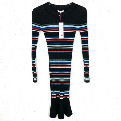 Vestido Parker New York Bruna Tejido Negro Rayas Bodycon Cuello Redondo Acampanado Dobladillo XS  Foto 1 de 4