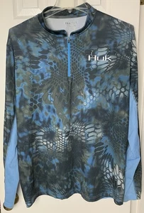 Huk Fishing Shirt Mens XL Extra Large Blue Kryptek Poly Spandex Blend 1/4 Zip - Picture 1 of 10