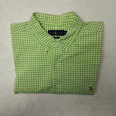 Camisa Polo Ralph Lauren Para Hombres 2XB Grande Verde Blanco Guinga Clásica Con Botones Foto 1 de 4