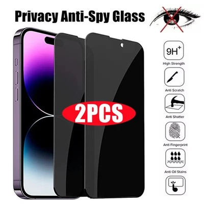 Glass Anti-Spy For iPhone 14 13 12 11 Pro Max Tempered Privacy Tempered Case - Image 1 of 4