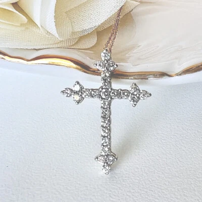 Collar Colgante Cruz Diamante Genuino Oro Amarillo 10k Sólido 18", Nuevo Foto 1 de 4