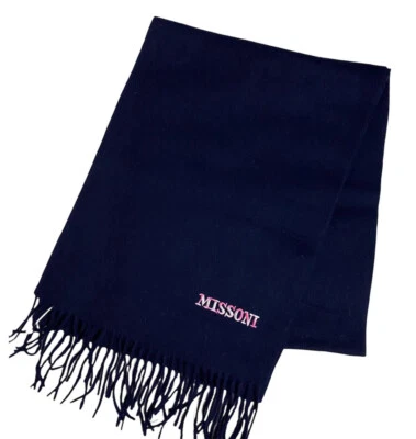 Bufanda Missoni Designer 100 % lana con logotipo bordado hecha en Italia azul marino Foto 1 de 2