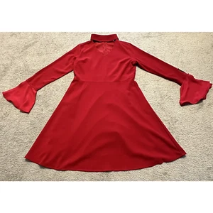 Patrizia Luca Women Large Dress High Neck Long Sleeve Neck Cutout Red - Picture 1 of 10