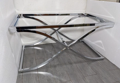 Vintage Chrome Steel Sculptural X Coffee Table Base Art Deco Mid Century Modern Cover