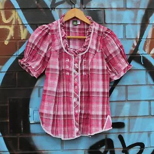 BLUSA OS-TRACHTEN Cuadros Estilo Dirndl Rosa/Blanco Talla UK 8 132 G - Imagen 1 de 4