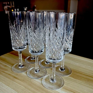 OLD Vtg 6 Nachtmann Traube Crystal Champagne Glasses Flutes Cut To Clear 7 3/4” - Picture 1 of 11