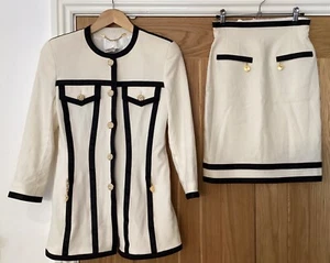 Escada Couture hourglass black Ribbon ivory suit jacket skirt size 8 wool lined - Picture 1 of 24