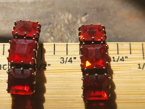 Vintage Estate Sterling Silver Screwback Earrings Ruby Red Rhinestones - Picture 1 of 6