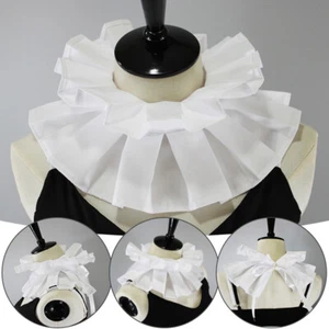 Womens Retro Renaissance Cotton Ruffle Fake Collar Victorian White Neck Ruff - Picture 1 of 9