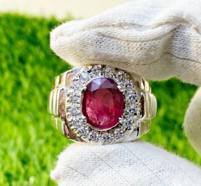 Anillo de plata esterlina 925 con rubí birmano real para hombre Foto 1 de 4