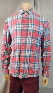Camisa Top Antigua Azul Marino Rojo Azul A Cuadros GRANDE Cuello Manga Larga Ajustada con Botones USADA - Imagen 1 de 5