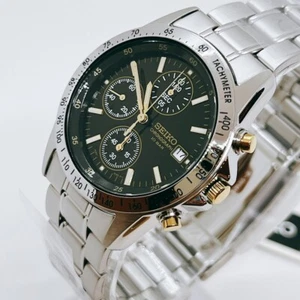 Seiko SBTQ043 Black Gold Mens Chronograph Watch Spirit Practical Waterproof - Picture 1 of 22