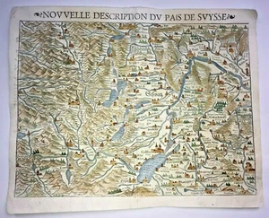 SWITZERLAND 1568 SEBASTIAN MUNSTER LARGE UNUSUAL ANTIQUE MAP 16TH CENTURY - Picture 1 of 9