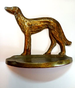 1929 CONNECTICUT FOUNDRY ART DECO BRASS RUSSIAN WOLFHOUND BOOKEND - Nice Patina - Picture 1 of 11