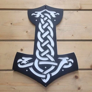 Large 3D Viking Thor Hammer Nordic Sign Wall art Door Hanging Plaque Painted - Picture 1 of 10
