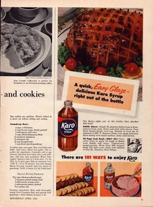 1954 Karo Waffle Syrup Blue Label Vintage Print Ad Ham Glaze - Picture 1 of 1