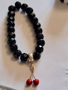 Thomas Sabo Black Bead Bracelet With Cherries Charm Bracelet 7.5" Unstretched - Picture 1 of 10