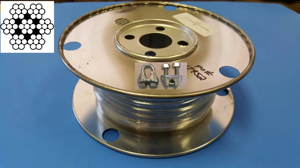 ADVANTAGE 500' 1/8" 7x7 GALVANIZED STEEL CABLE WIRE ROPE Includes 25 pcs. Cable Clips