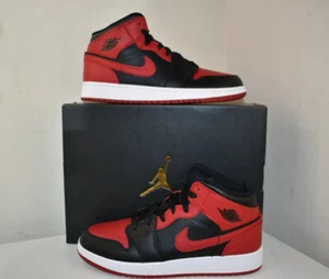 Nike Air Jordan 1 Mid Bred NBA Banned 2020 554724-074 Size 5Y- 6.5 Womens Retro - Picture 1 of 5