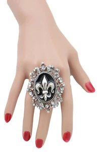 Damen Silber Metall Ring Filigran Fleur De Lys Französischer Stil Blume Lilie Schmuck - Bild 1 von 10