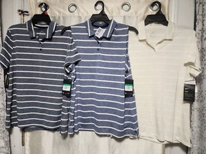 Women's XL 3 Piece Nike Polo Striped Shirt Lot, 2 W/ Sleeves, 1 W/O Sleeves - Picture 1 of 16