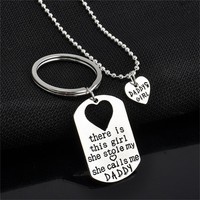 Letter Heart Keychain Necklace Pendant Daddy Daughter Father Girls Jewelry FO
