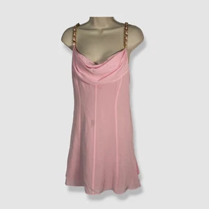 $2695 Balmain Paris Women's Pink Chain-Straps Cowl-Neck Mini Dress Size 38 - Picture 1 of 8