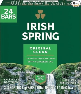 Irish Spring Deodorant Soap Bar -original (Pack of 8) 24 Bars( 3.7 oz Soap Bar) - Image 1 of 4