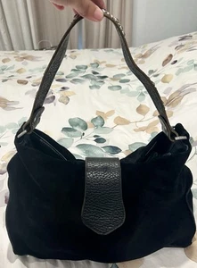 TYLIE MALIBU Suede Shoulder TOTE BAG PURSE Black  CRYSTAL leather Handle - Picture 1 of 10