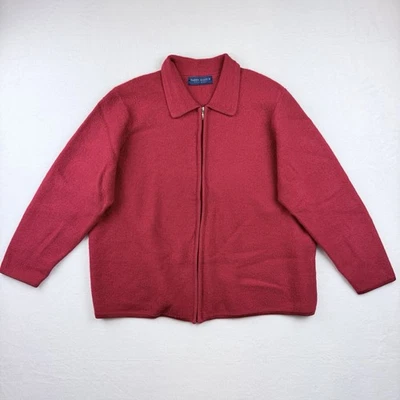Chaqueta Cárdigan Karen Scott II 2x Rojo Lana Pura Cremallera Completa Diseñador Cuello Foto 1 de 4