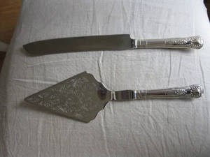 Silver plate Bread/Cake Knife & Pastry Server Set-"Kings" pattern-VINTAGE - Picture 1 of 6