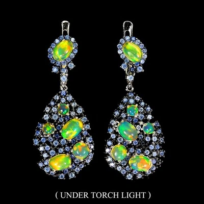 925 Sterling Silver Earrings Oval Fire Opal 6x4mm Spinel Natural Gemstone Jewelr - Image 1 of 4