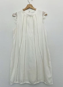 New York & Company Linen Blend Crochet Detail Dress Sz M Cap Sleeve Lined Boho - Picture 1 of 9
