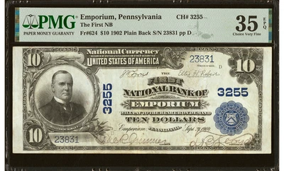 1902 Emporium, PA $10 Plain Back Fr. 624 The First National Bank 3255 PMG 35 EPQ - Image 1 of 2