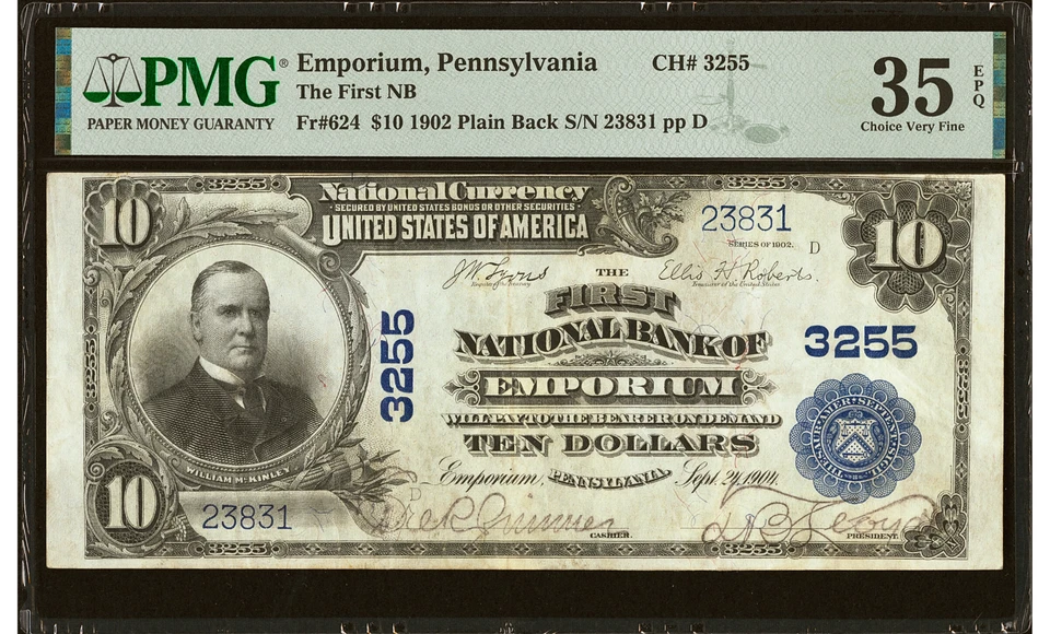 1902 Emporium, PA $10 Plain Back Fr. 624 The First National Bank 3255 PMG 35 EPQ - Image 1 of 2