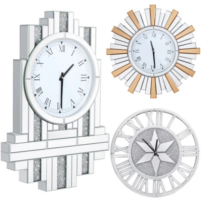 Decorative Silver Wall Clock Crystal Twinkle Bling Crush Diamond Clock Glam Room - Image 1 of 4