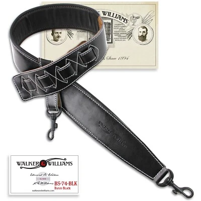 Walker & Williams BS-74 2,5 дюйма глянцевый черный кожаный зажим стильный мягкий ремешок для банджо - Изображение 1 из 4