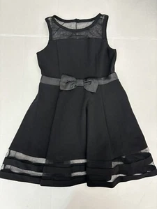 Calvin Klein Girls Illusion Mesh Bow Front Dress Black Size 12 Regular - Picture 1 of 6