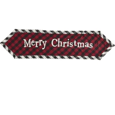 Mud Pie Red Buffalo Checked MERRY CHRISTMAS Appliquéd Table Runner 18” x 72” - Image 1 of 2