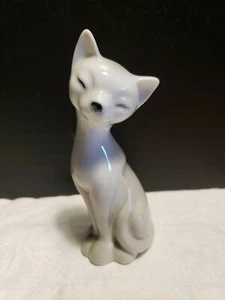 MCM Porzellan Grau N Weiß Siam? Dünne sitzende Katze Figur 5" groß Kätzchen - Bild 1 von 10