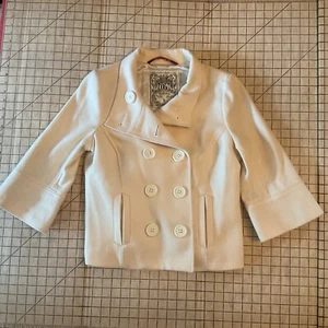 Guess Women’s Off White Double Breasted Size Large Jacket 3/4 Sleeve Wool Blend - Picture 1 of 16