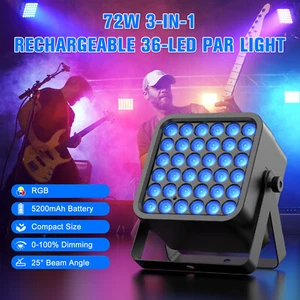 72W Rechargeable RGB Par Lights Wireless Remote DMX LED Uplights Battery Powered - Picture 1 of 10