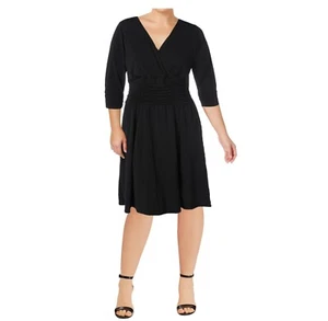 NY Collection Womens Plus 3X Black Cinched Waist Dress NWT BO22 - Picture 1 of 5