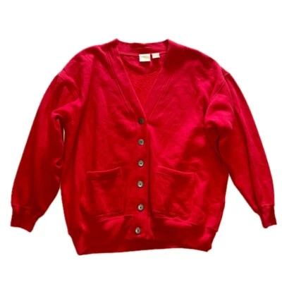 Cárdigan suéter vintage Huntington Ridge para mujer rojo con botones talla L cuello en V Foto 1 de 4