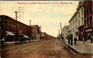 MATTOON ILLINOIS BROADWAY BLICK NACH OSTEN ALTE POSTKARTE 1914 - Bild 1 von 2