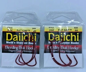 (2) DACIICHI D46Z SIZE 5/0 FATGAP BLEEDING BAIT HOOKS (3 HOOKS PER PACK) - Picture 1 of 1