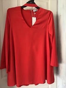 Striking HARPER & ME Choker Neckline Tunic Dress Flare Sleeve + Pockets sz 10 - Picture 1 of 12